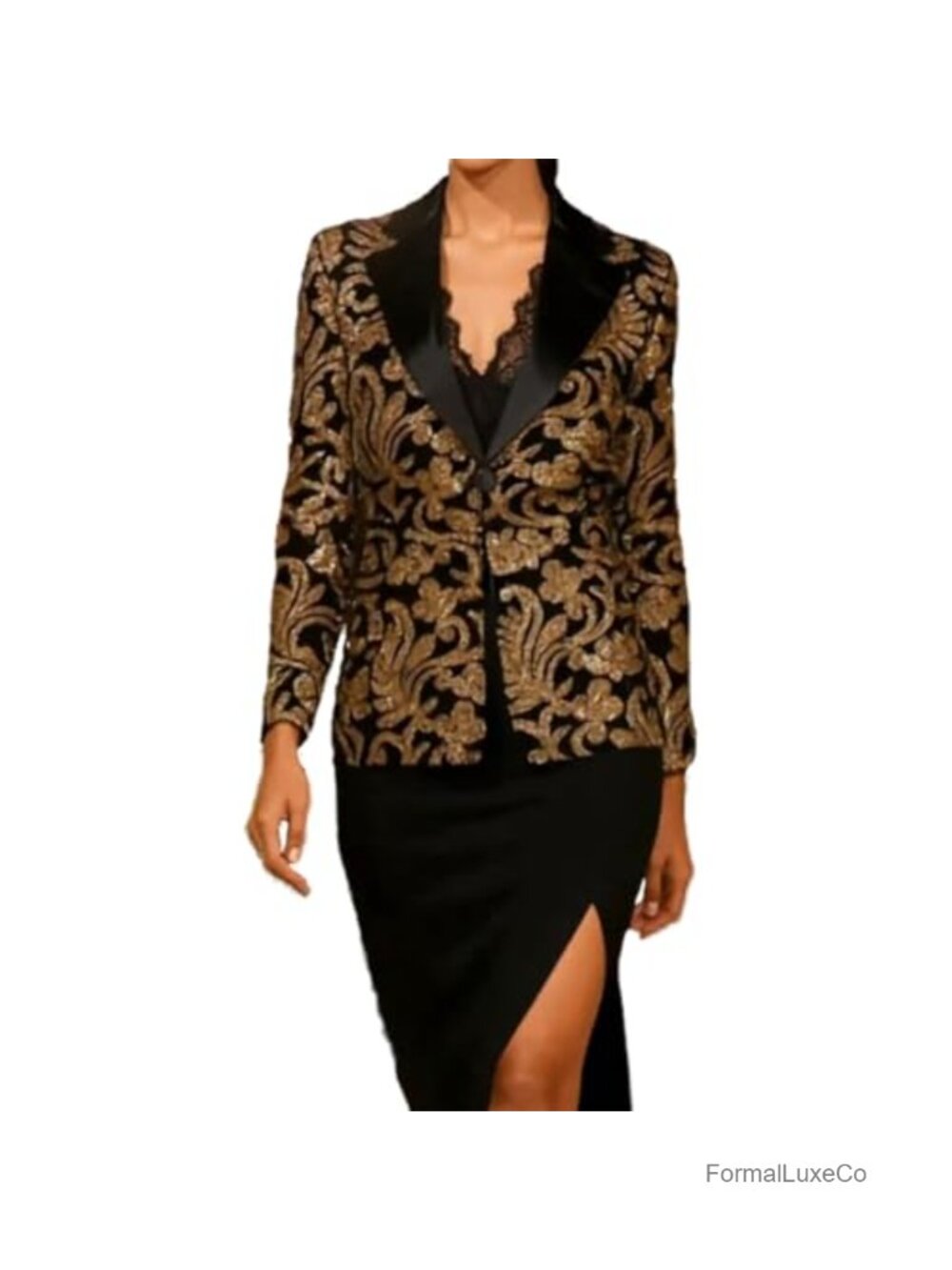 Baroque Floral Embroidery Sequined Formal Evening Jacket Blazer Plus Size